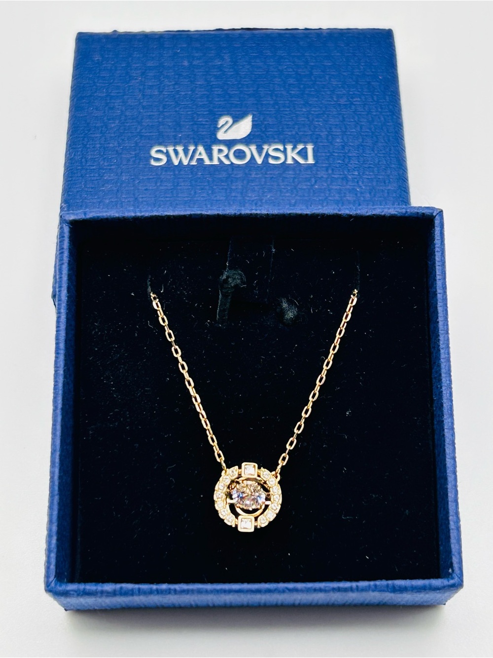 Swarovski Gold Tone Crystal Halo Dancing Pendant Necklace -